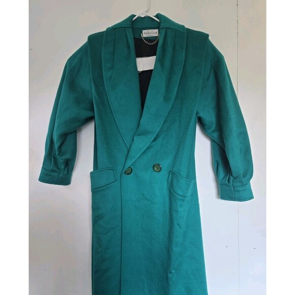VTG Ashley Scott Coat Womens L Green Wool Long Overcoat Petite Old Money Luxury - Picture 1 of 9